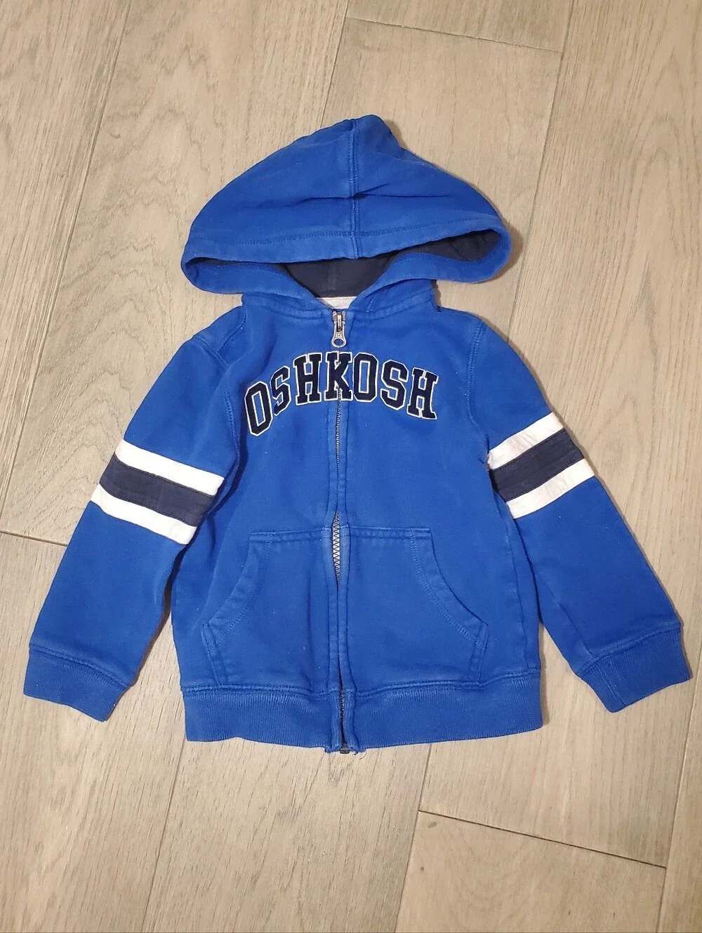 OshKosh B'gosh Bright Blue Hooded Zip Sweatshirt with Stripes 3T